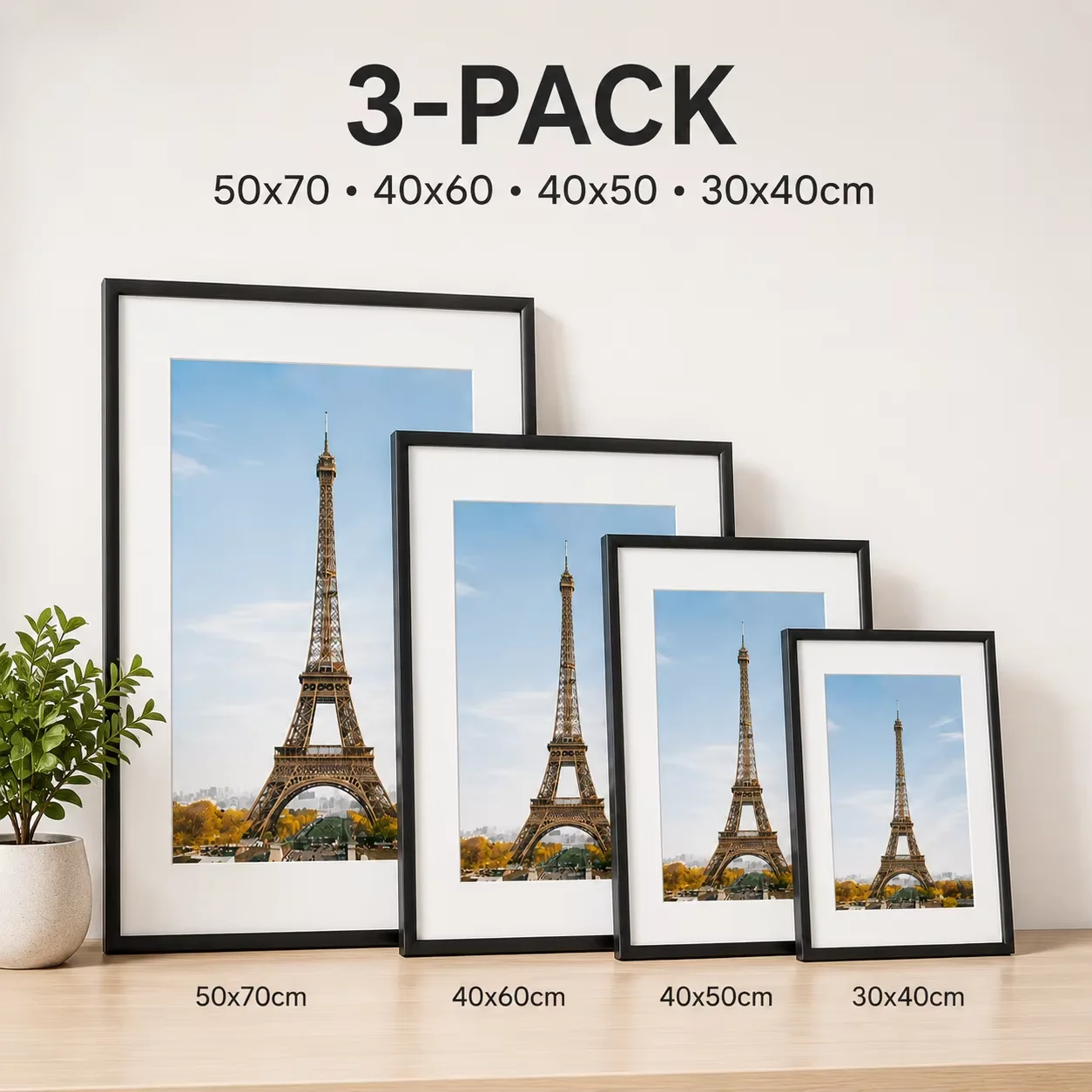 3pcs Modern Black Aluminum Picture Frames Set - Image 1