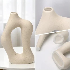 White Ceramic Decorative Vases Set of 2 - Thumbnail Image 3