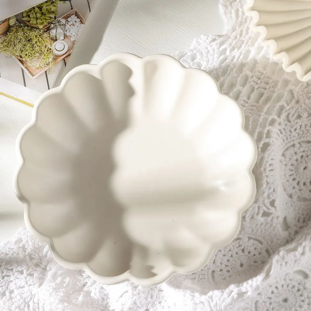 White Scalloped Decorative Table Centerpiece Bowl - Image 1