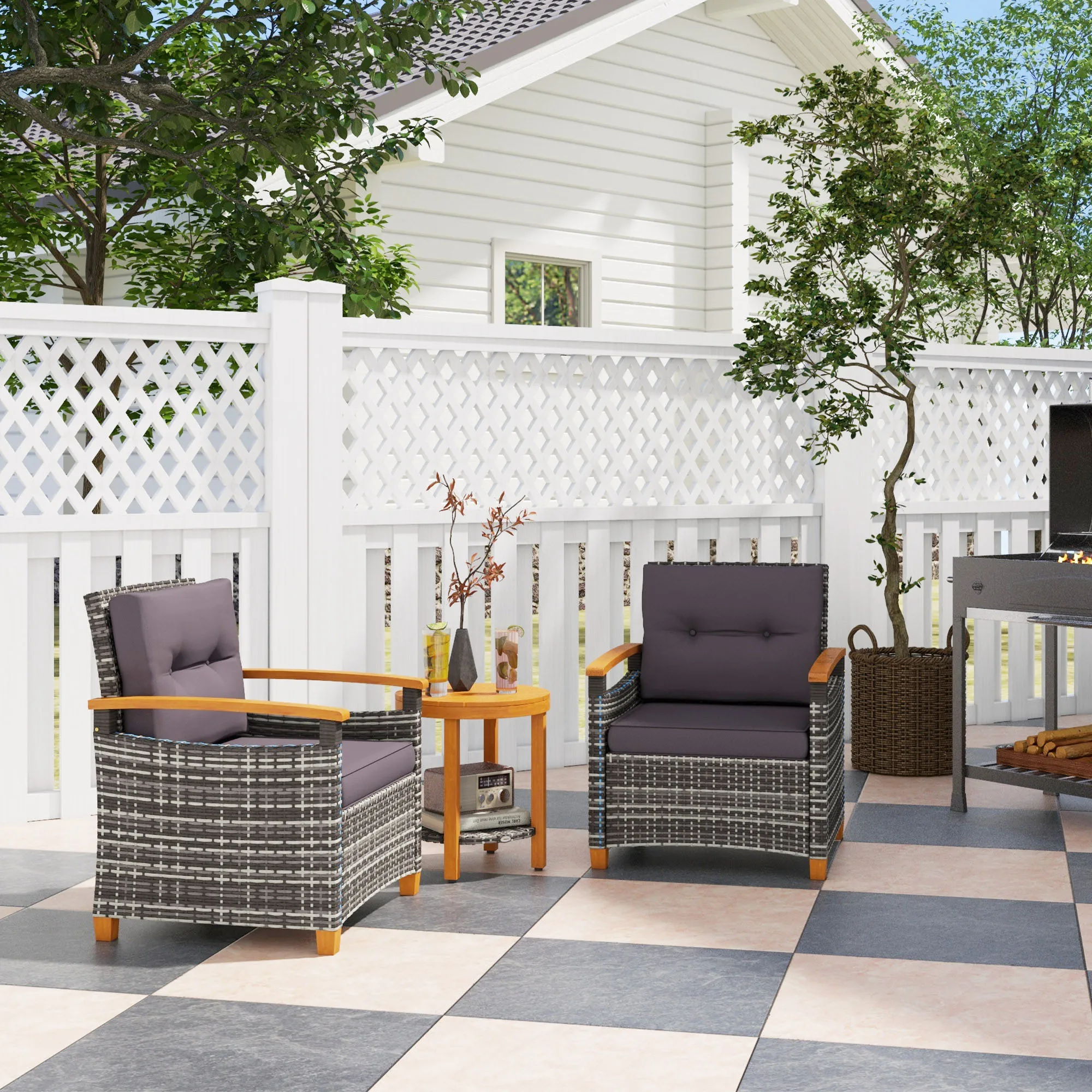 3 Pieces Wicker Patio Bistro Set - Image 1