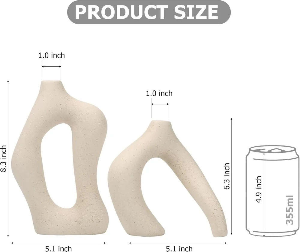 White Ceramic Decorative Vases Set of 2 - Image 2