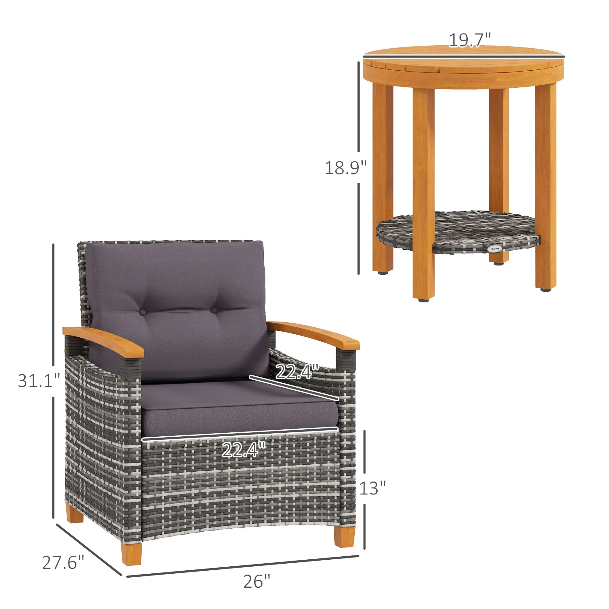 3 Pieces Wicker Patio Bistro Set - Image 2