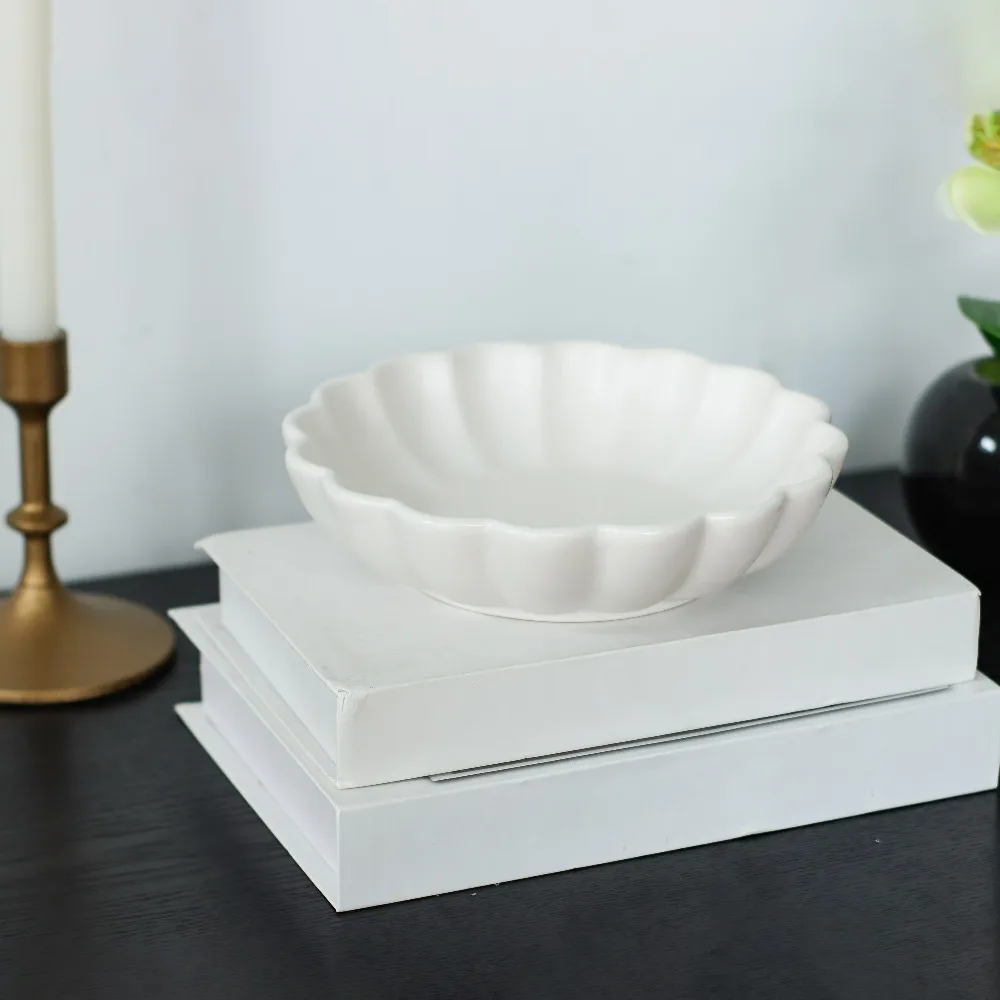 White Scalloped Decorative Table Centerpiece Bowl - Image 2