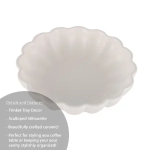 White Scalloped Decorative Table Centerpiece Bowl - Thumbnail Image 3
