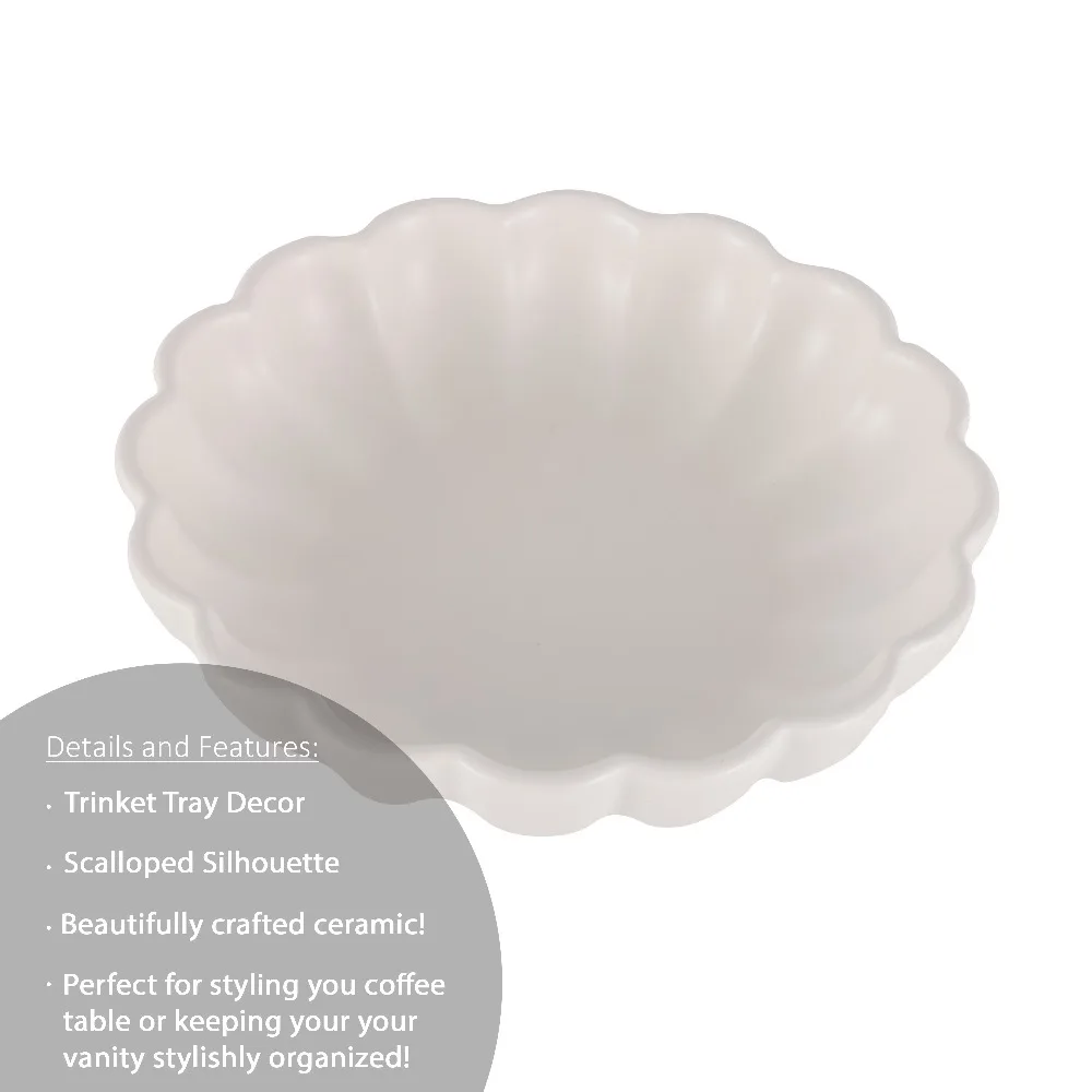 White Scalloped Decorative Table Centerpiece Bowl - Image 3
